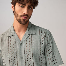 Load image into Gallery viewer, Green 100% Cotton Textured Broderie Short Sleeve Shirt
