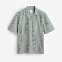 Load image into Gallery viewer, Green 100% Cotton Textured Broderie Short Sleeve Shirt