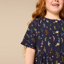 Load image into Gallery viewer, Navy Blue Floral Button Summer Dress (3-12yrs)