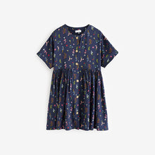 Load image into Gallery viewer, Navy Blue Floral Button Summer Dress (3-12yrs)