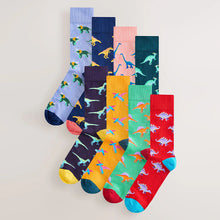 Load image into Gallery viewer, Bright Red/Blue/Orange Dinosaur Pattern Socks 8 Pack