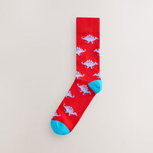 Load image into Gallery viewer, Bright Red/Blue/Orange Dinosaur Pattern Socks 8 Pack