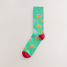 Load image into Gallery viewer, Bright Red/Blue/Orange Dinosaur Pattern Socks 8 Pack