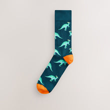Load image into Gallery viewer, Bright Red/Blue/Orange Dinosaur Pattern Socks 8 Pack