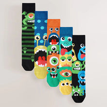 Load image into Gallery viewer, Green/Black Monster Pattern Socks 5 Pack