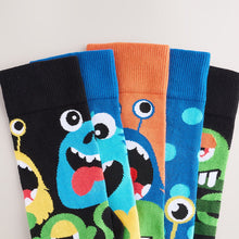 Load image into Gallery viewer, Green/Black Monster Pattern Socks 5 Pack