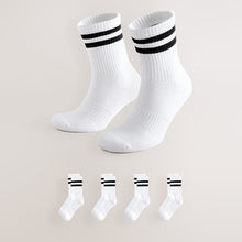 Load image into Gallery viewer, White With Black Stripe Sports Socks 4 Pack