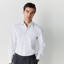 Load image into Gallery viewer, White Regular Fit Easy Care Textured Trimmed Shirt