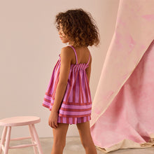 Load image into Gallery viewer, Pink/Purple 100% Cotton Stripe Top and Shorts Set (4-12yrs)