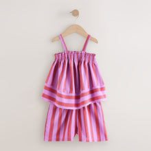 Load image into Gallery viewer, Pink/Purple 100% Cotton Stripe Top and Shorts Set (4-12yrs)