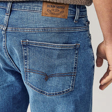 Load image into Gallery viewer, Blue Mid Regular Tapered Fit Vintage Wash Denim Jeans