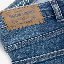 Load image into Gallery viewer, Blue Mid Regular Tapered Fit Vintage Wash Denim Jeans