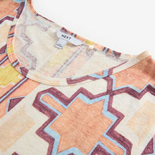 Load image into Gallery viewer, Yellow/Ecru/Brown Striped Tile Print Linen Modal Blend Soft Touch Scoop