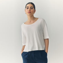 Load image into Gallery viewer, Ecru Linen Modal Blend Soft Touch Scoop Neck T-Shirt