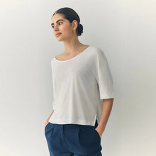 Load image into Gallery viewer, Ecru Linen Modal Blend Soft Touch Scoop Neck T-Shirt
