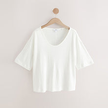 Load image into Gallery viewer, Ecru Linen Modal Blend Soft Touch Scoop Neck T-Shirt