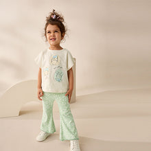 Load image into Gallery viewer, Ecru/Blue Girls Short Sleeve T-Shirt and Flare Leggings Set (3mths-6yrs)
