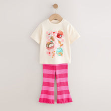 Load image into Gallery viewer, Pink Padded Picnic Characters Short Sleeve T-Shirt and Flare Leggings Set (3mths-6yrs)