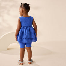 Load image into Gallery viewer, Blue Broderie Vest and Cycle Shorts Set (3mths-6yrs)