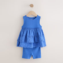 Load image into Gallery viewer, Blue Broderie Vest and Cycle Shorts Set (3mths-6yrs)