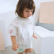 Load image into Gallery viewer, White Stripe Embroidered Fruits Short Sleeve T-Shirt (3mths-6yrs)
