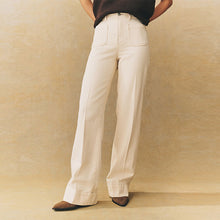 Load image into Gallery viewer, Ecru Patch Pocket Wide Leg Jeans