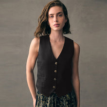 Load image into Gallery viewer, Black Button Through Waistcoat With Linen