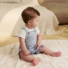 Load image into Gallery viewer, Denim Floral and Ecru Short Sleeve Baby Bodysuit and Dungarees Set (0mths-18mth)