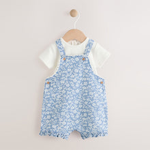 Load image into Gallery viewer, Denim Floral and Ecru Short Sleeve Baby Bodysuit and Dungarees Set (0mths-18mth)