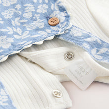 Load image into Gallery viewer, Denim Floral and Ecru Short Sleeve Baby Bodysuit and Dungarees Set (0mths-18mth)