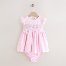 Load image into Gallery viewer, Pink Baby Embroidered Dress and Knickers 2 Piece Set (0mths-18mth)