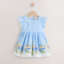 Load image into Gallery viewer, Blue and Yellow Scene Printed Baby Smock Dress (0mths-18mth)