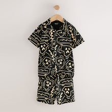 Load image into Gallery viewer, Black/White 100% Cotton Printed Jersey Shirt And Shorts Set (4-10yrs)