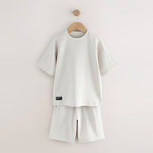 Load image into Gallery viewer, Grey Textured Short Sleeve T-Shirt and Shorts Set (3-12yrs)