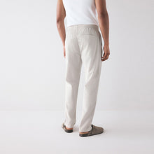 Load image into Gallery viewer, Light Grey Regular Tapered Fit Linen Cotton Elasticated Waist Drawstring Trousers