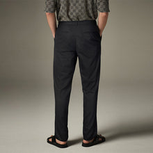 Load image into Gallery viewer, Black Regular Tapered Fit Linen Cotton Chino Trousers