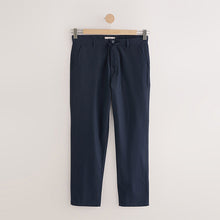 Load image into Gallery viewer, Navy Blue Regular Tapered Fit Linen Cotton Chino Trousers