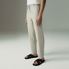 Load image into Gallery viewer, Stone Regular Tapered Fit 100% Linen Signature Chino Trousers
