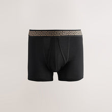 Load image into Gallery viewer, Black Metallic Pattern Waistband 5 Pack A-Front Cotton Rich Boxers