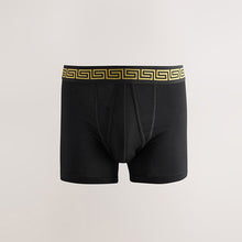 Load image into Gallery viewer, Black Metallic Pattern Waistband 5 Pack A-Front Cotton Rich Boxers