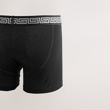 Load image into Gallery viewer, Black Metallic Pattern Waistband 5 Pack A-Front Cotton Rich Boxers