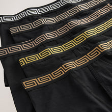 Load image into Gallery viewer, Black Metallic Pattern Waistband 5 Pack A-Front Cotton Rich Boxers