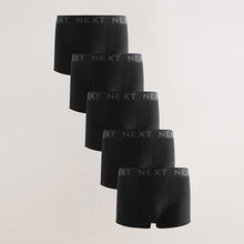 Load image into Gallery viewer, Black Waistband Hipster Cotton Rich Boxers 5 Pack