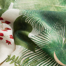 Load image into Gallery viewer, Cream and Green Palm Floral Kew Collection Scoop Back Mini Shift Dress With Linen