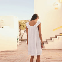 Load image into Gallery viewer, White V-Neck Ruffle Sleeve Mini Dress with Linen