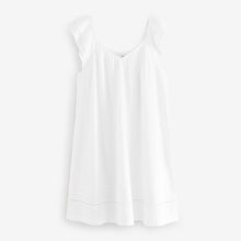 Load image into Gallery viewer, White V-Neck Ruffle Sleeve Mini Dress with Linen