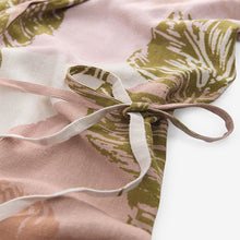 Load image into Gallery viewer, Cream Palm Print Short Sleeve Tie Waist Midi Dress with Linen