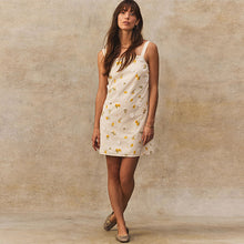 Load image into Gallery viewer, Cream/Yellow Floral Ditsy Print Embroidered Mini Dress