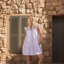 Load image into Gallery viewer, White Frill Detail Lace Insert Mini Dress with Linen