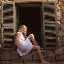 Load image into Gallery viewer, White Frill Detail Lace Insert Mini Dress with Linen